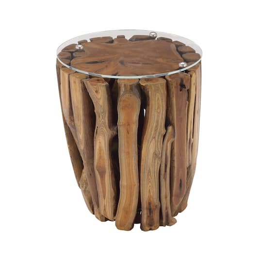 18" Brown Rustic Teak Wood Accent Table